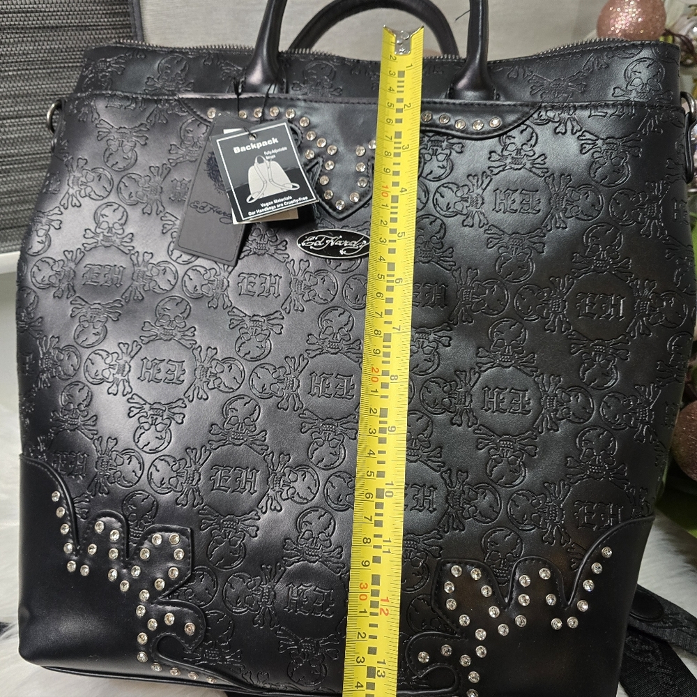 "Ed Hardy"" Black(skull and initial embossed) Faux Leather, Backpack, Tote.new - Picture 4 of 10